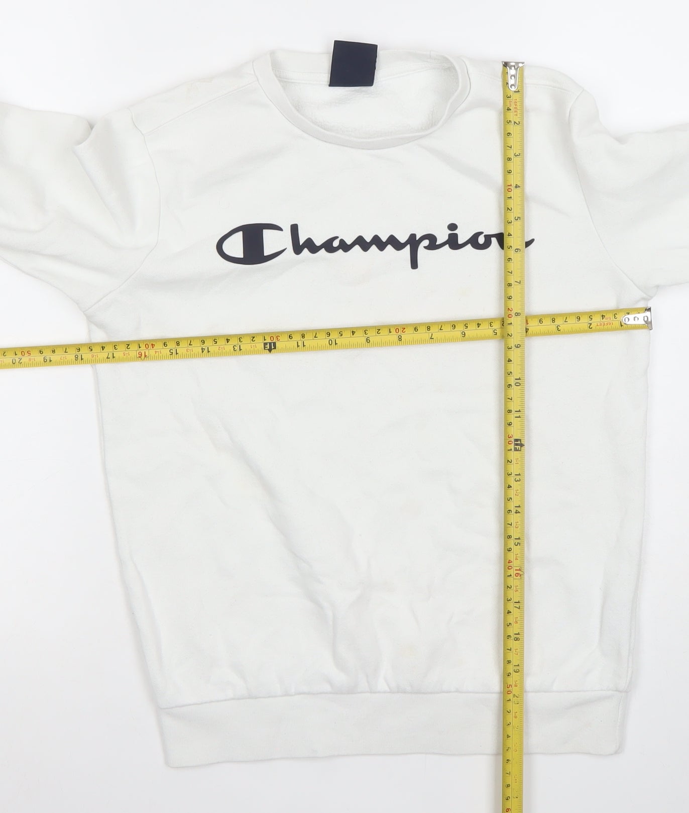 Champion Boys White Pullover Sweatshirt L Regular Fit Crew Neck Logo Fleece