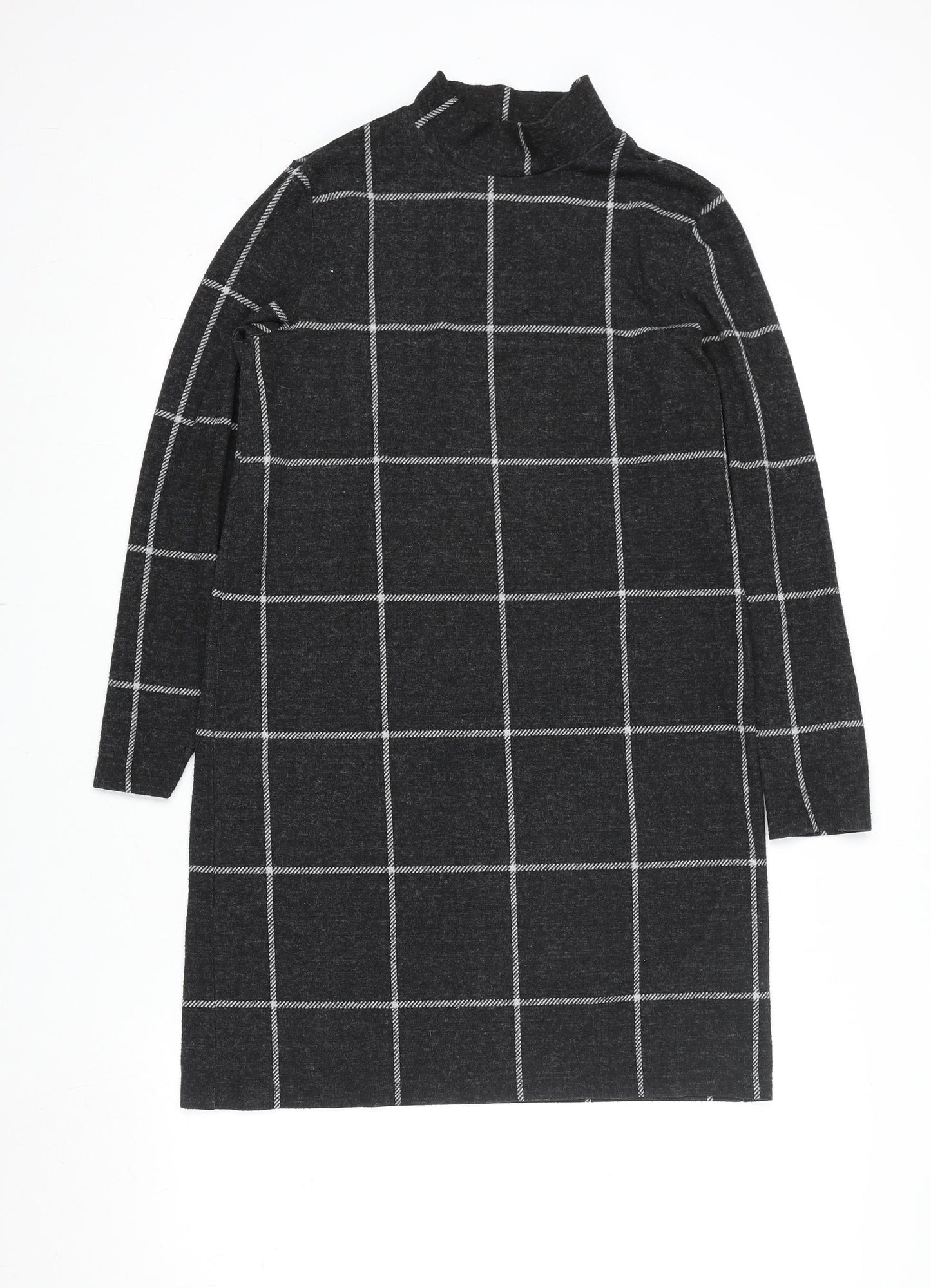 Marks and Spencer Women Grey Check Knit Shift Dress Size 10