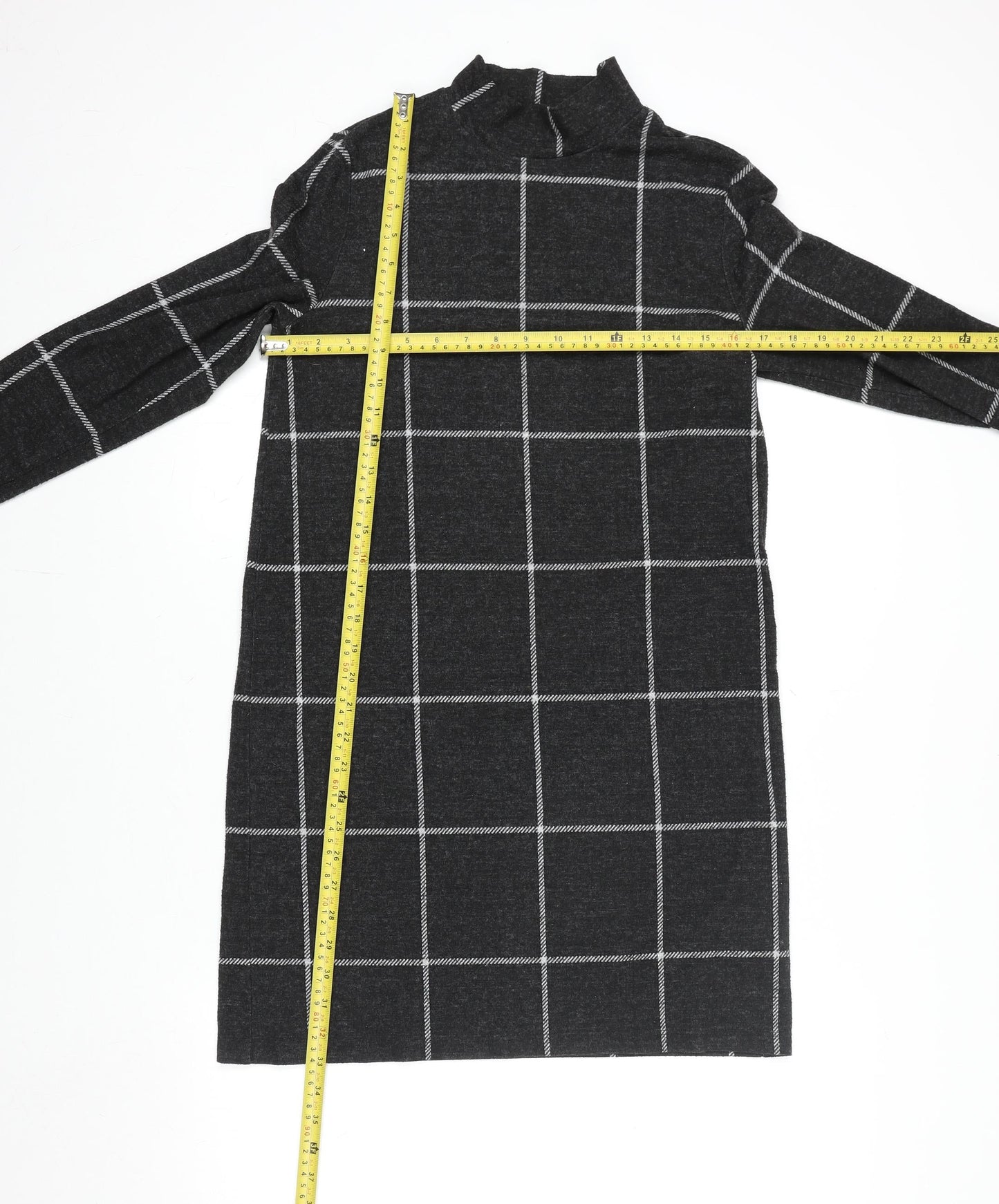 Marks and Spencer Women Grey Check Knit Shift Dress Size 10