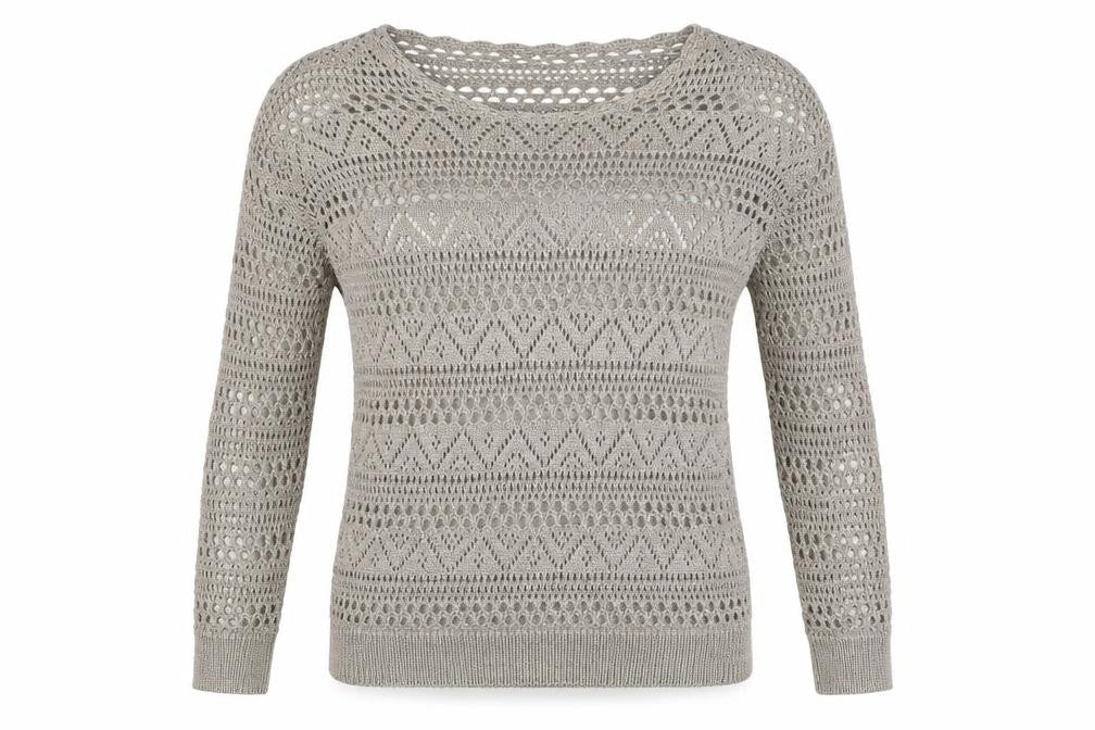 Papaya Women Beige Crochet Long Sleeve Pullover Size 10