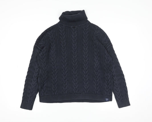 Superdry Women Blue Roll Neck Cable-Knit Cotton Jumper Size 10
