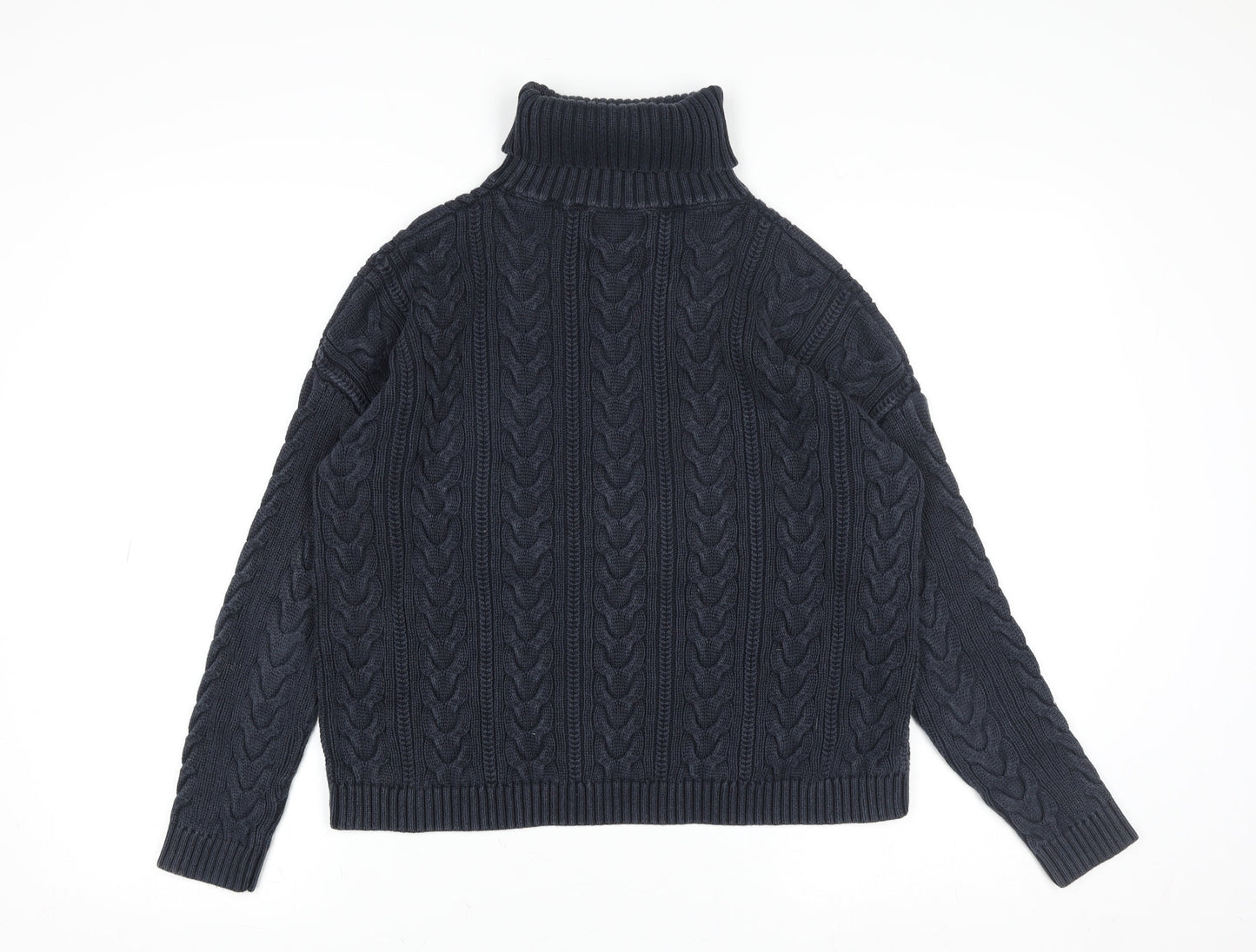 Superdry Women Blue Roll Neck Cable-Knit Cotton Jumper Size 10