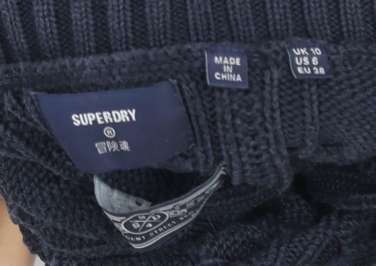 Superdry Women Blue Roll Neck Cable-Knit Cotton Jumper Size 10