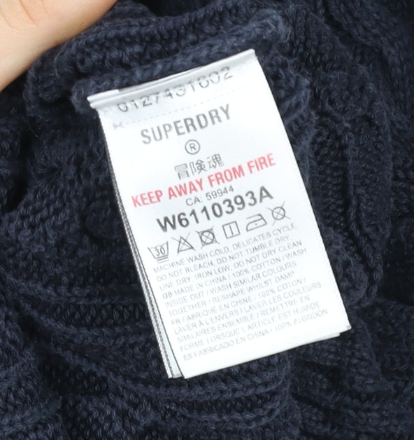 Superdry Women Blue Roll Neck Cable-Knit Cotton Jumper Size 10