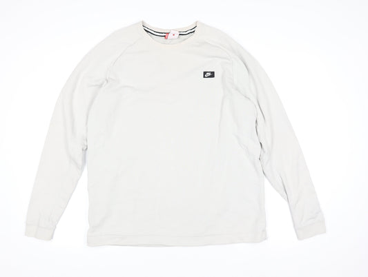 Nike Men's Beige Cotton Blend Crew Neck Sweatshirt L Regular Fit