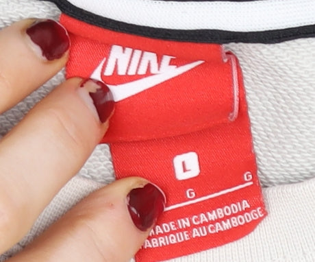 Nike Men's Beige Cotton Blend Crew Neck Sweatshirt L Regular Fit