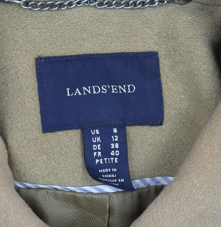 Womens UK Size 12 Regular Lands' End Beige Wool Blend Coat