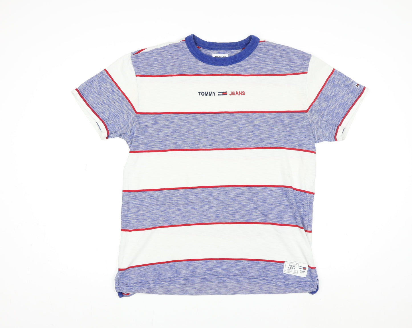 Tommy Jeans Men Blue Striped Cotton Crew Neck T-Shirt Size L