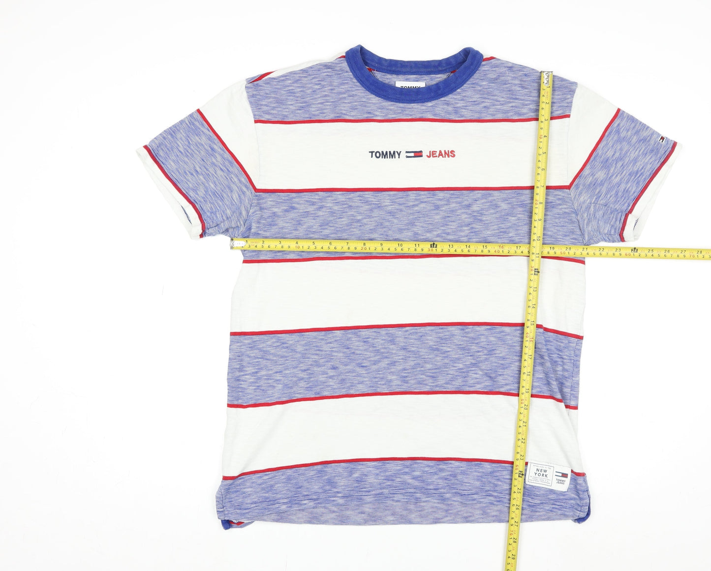 Tommy Jeans Men Blue Striped Cotton Crew Neck T-Shirt Size L