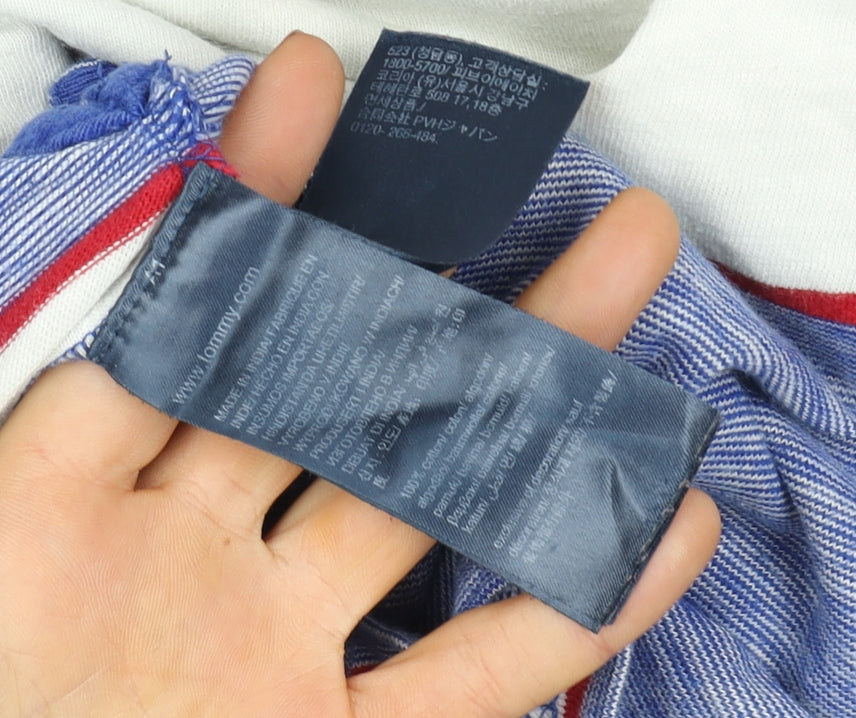 Tommy Jeans Men Blue Striped Cotton Crew Neck T-Shirt Size L