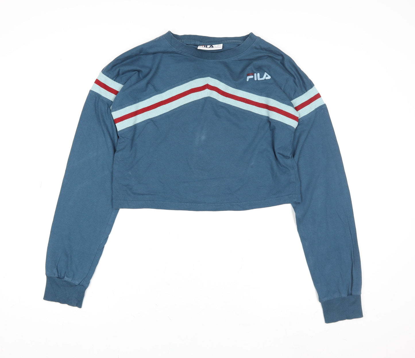 Fila Women’s Blue Crop Pullover Sweatshirt S Logo Long Sleeve