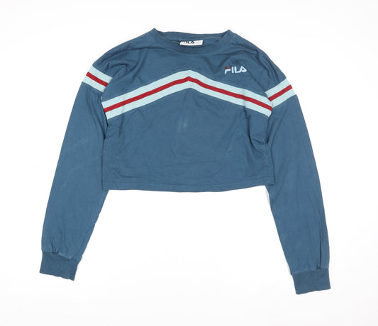 Fila Women’s Blue Crop Pullover Sweatshirt S Logo Long Sleeve