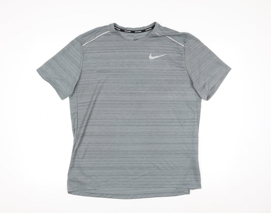 Nike Men's Grey Dri-Fit Running T-Shirt Size L Breathable Quick Dry