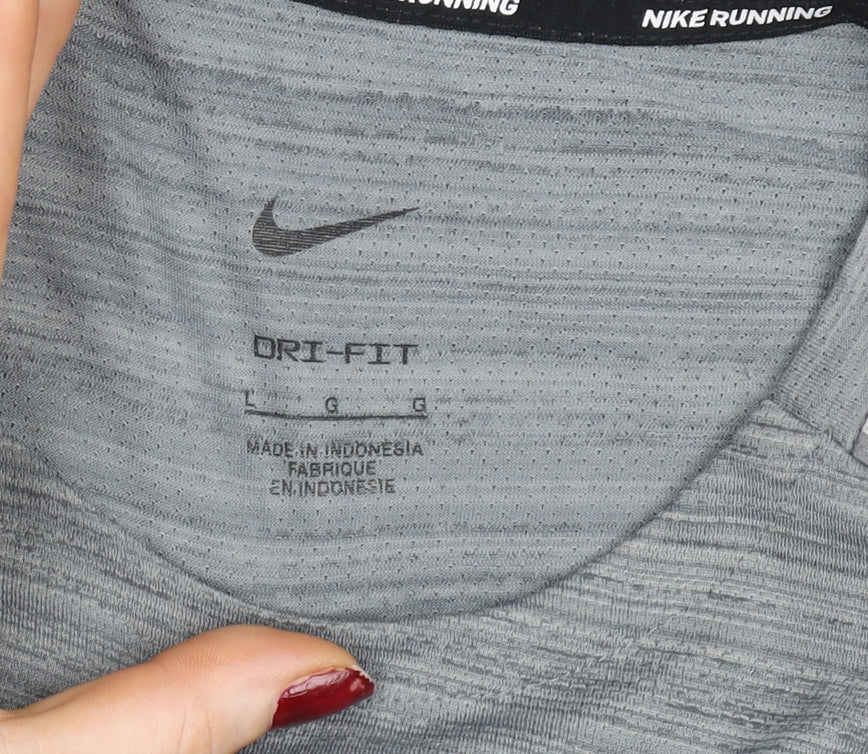 Nike Men's Grey Dri-Fit Running T-Shirt Size L Breathable Quick Dry