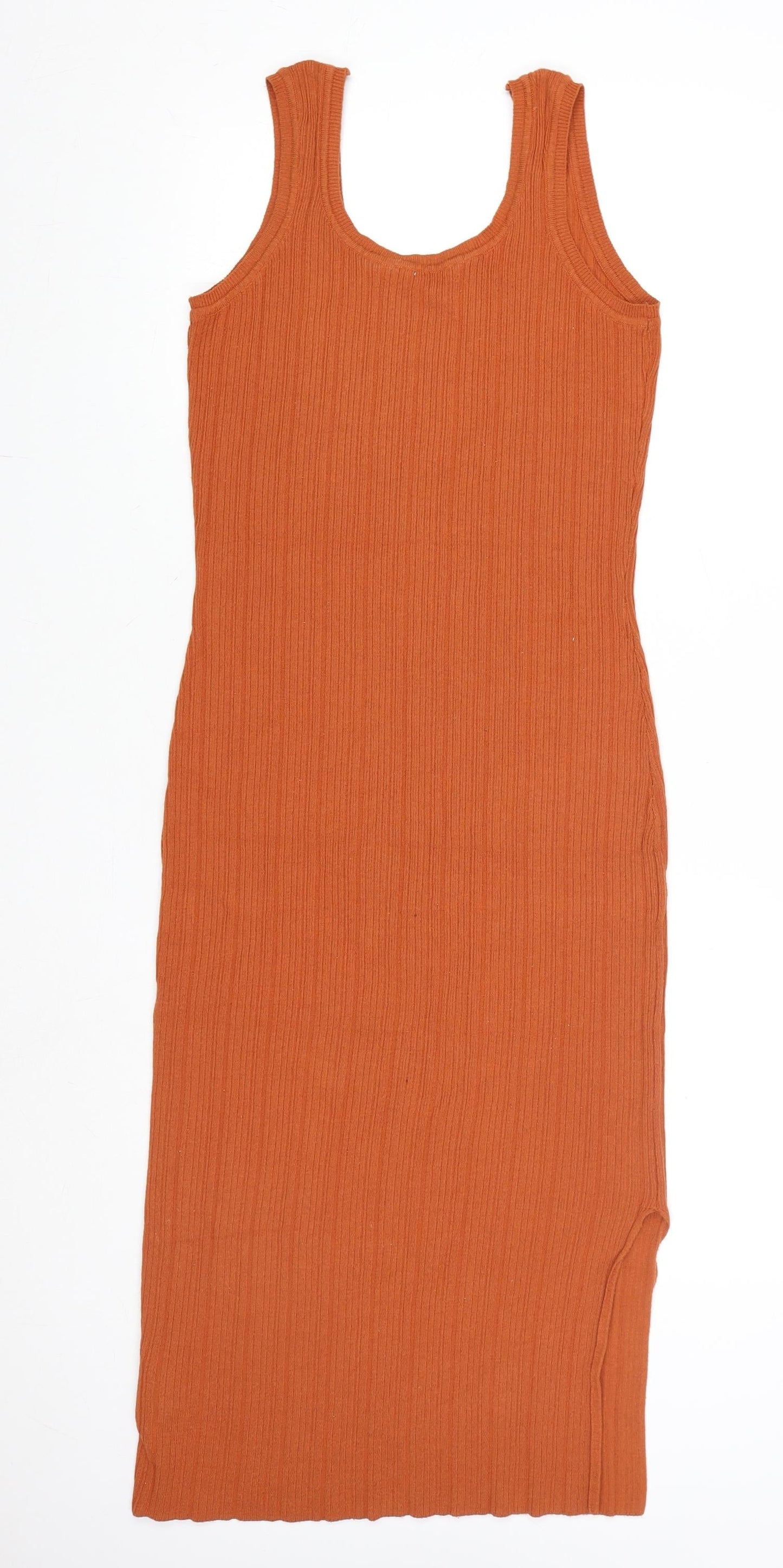 Superdry Womens Orange Ribbed Knit Midi Tank Dress Size 10