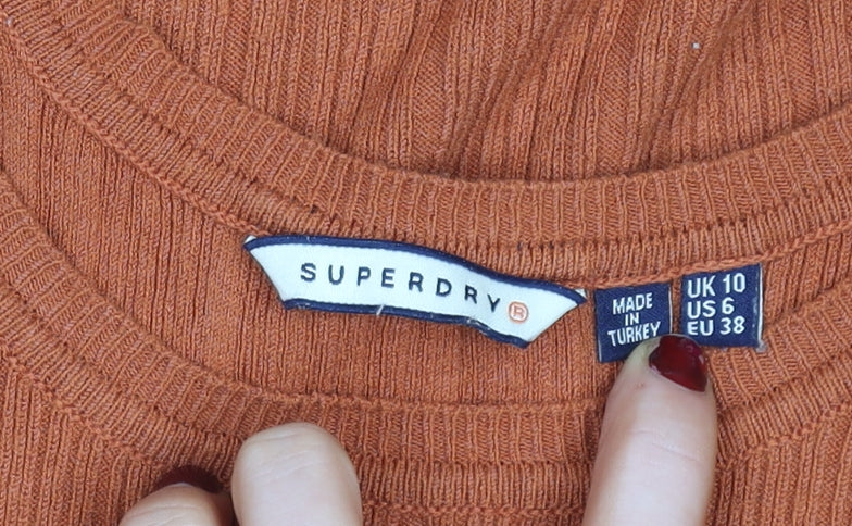 Superdry Womens Orange Ribbed Knit Midi Tank Dress Size 10