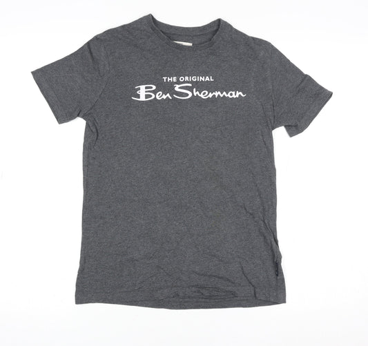 Ben Sherman Boys Grey Marl 10-11 Years Logo Cotton T-Shirt