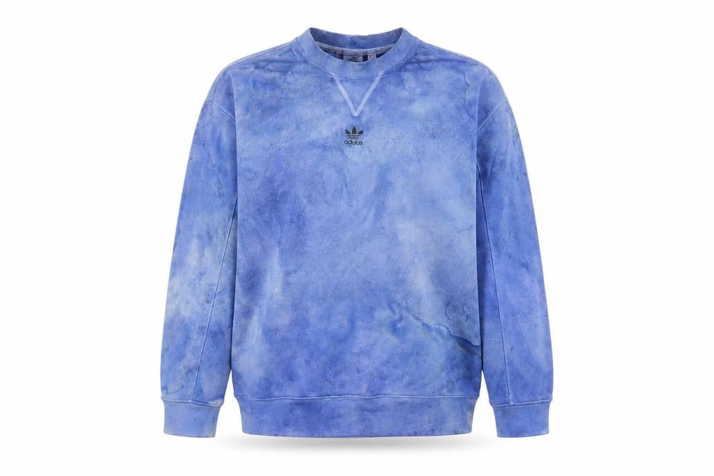 Front view of Adidas Women’s Blue Tie-Dye Crew Neck Pullover Sweatshirt, size UK 8