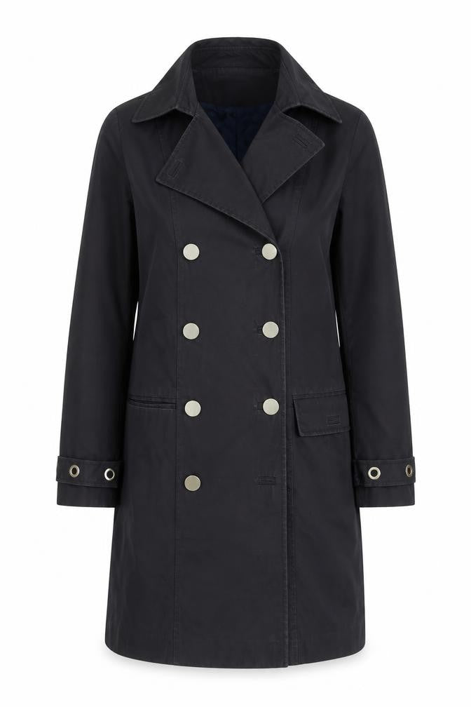Reiss Women's Black Small Trench Coat Cotton Blend Double Breasted