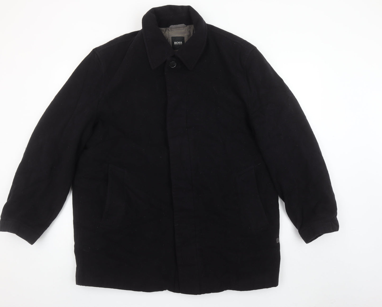 Hugo Boss Men's Black Wool Overcoat Size 48 Regular Classic Style