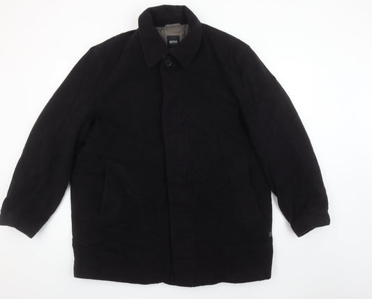 Hugo Boss Men's Black Wool Overcoat Size 48 Regular Classic Style