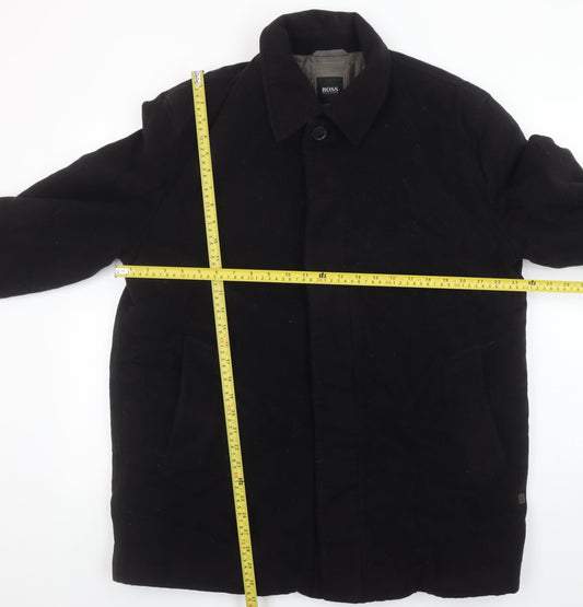Hugo Boss Men's Black Wool Overcoat Size 48 Regular Classic Style