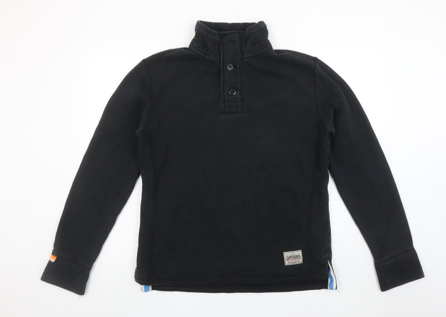 Superdry Men's Black Henley Sweatshirt Size M Fleece Cotton Blend
