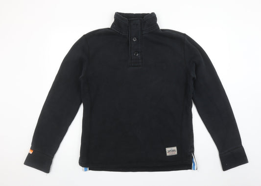 Superdry Men's Black Henley Sweatshirt Size M Fleece Cotton Blend