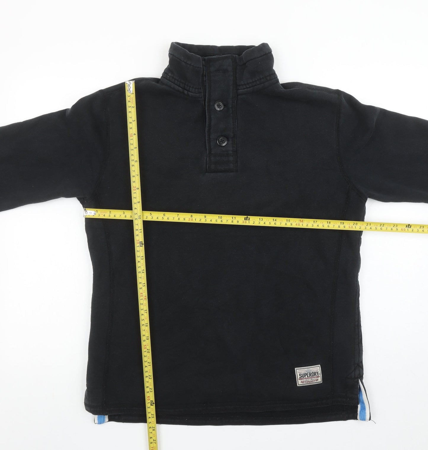 Superdry Men's Black Henley Sweatshirt Size M Fleece Cotton Blend