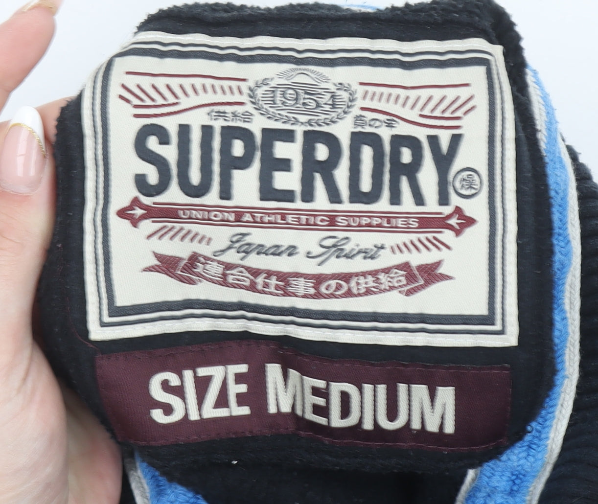 Superdry Men's Black Henley Sweatshirt Size M Fleece Cotton Blend