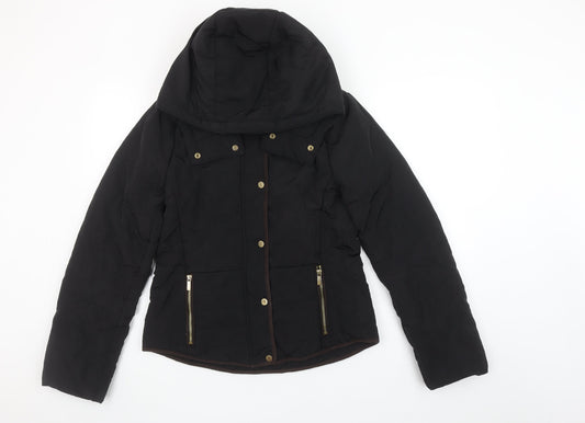 H&M Womens Black Puffer Jacket Size 8 Hooded Winter Coat