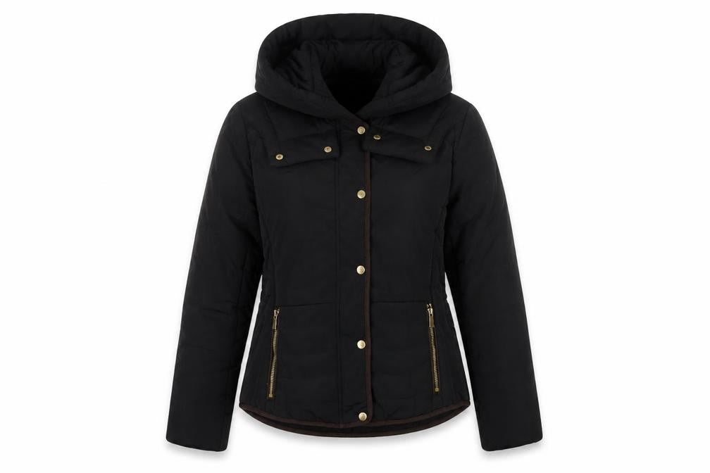 H&M Womens Black Puffer Jacket Size 8 Hooded Winter Coat