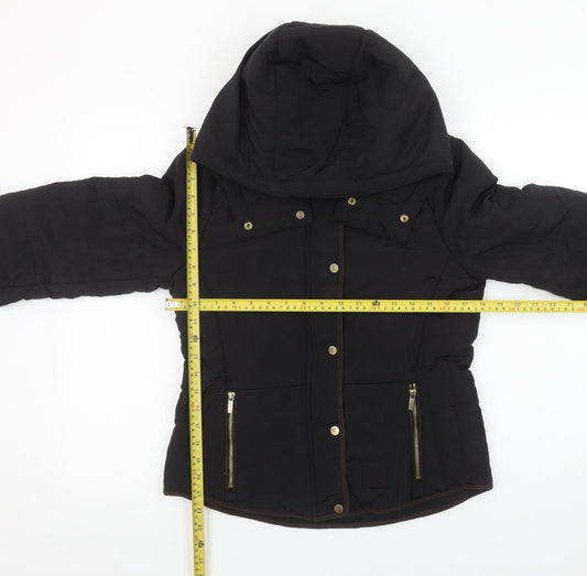 H&M Womens Black Puffer Jacket Size 8 Hooded Winter Coat