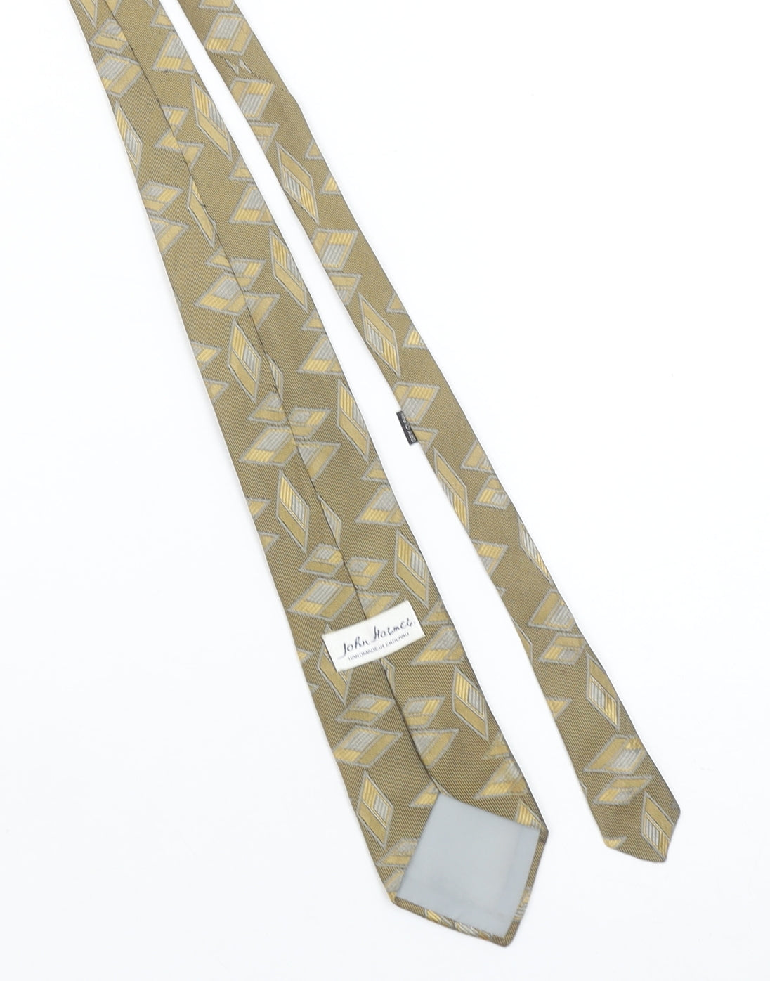 John Harmer Men’s Beige Geometric Silk Tie Handmade in England One Size