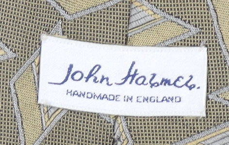 John Harmer Men’s Beige Geometric Silk Tie Handmade in England One Size