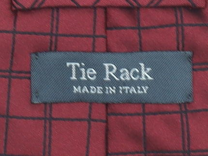 Tie Rack Men's Red Checked 100% Silk Pointed Tie Made in Italy