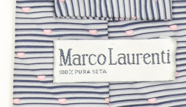 Marco Laurenti Men Blue Striped 100% Silk Handmade Tie