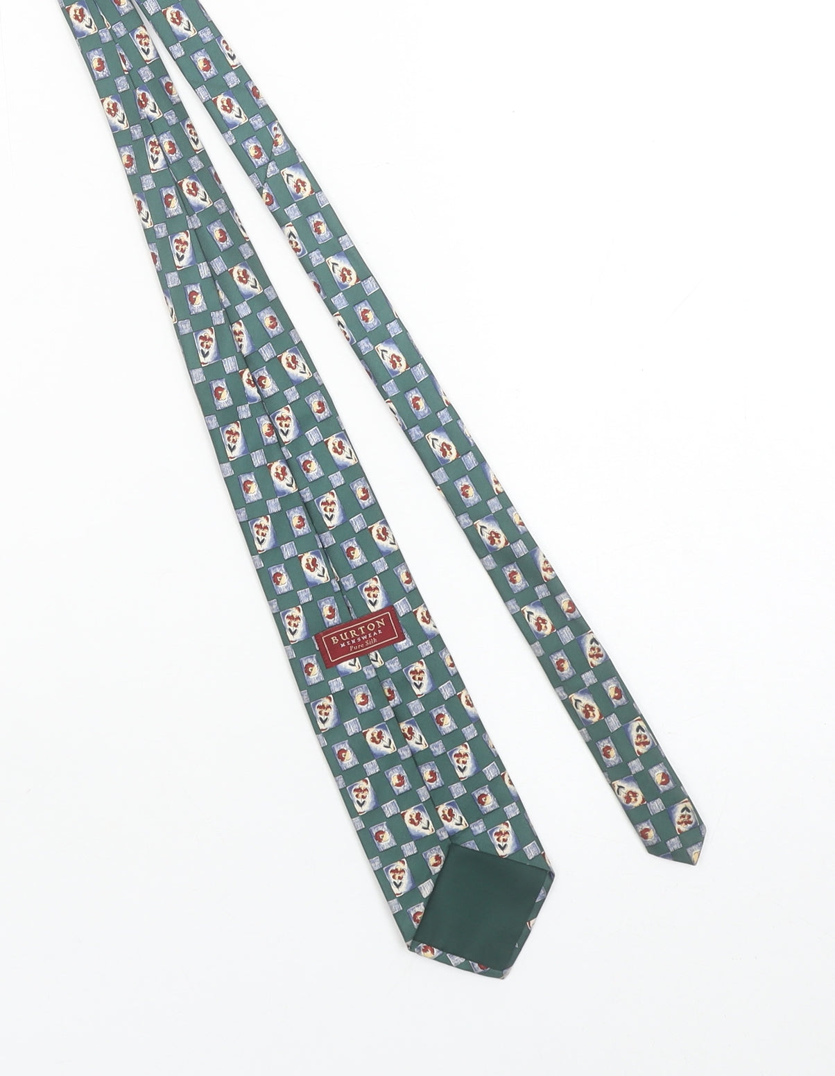 Burton Menswear Green Floral Pure Silk Tie for Men One Size