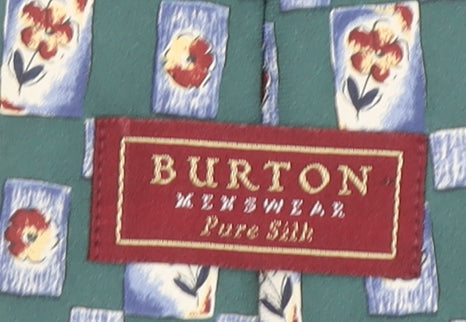 Burton Menswear Green Floral Pure Silk Tie for Men One Size