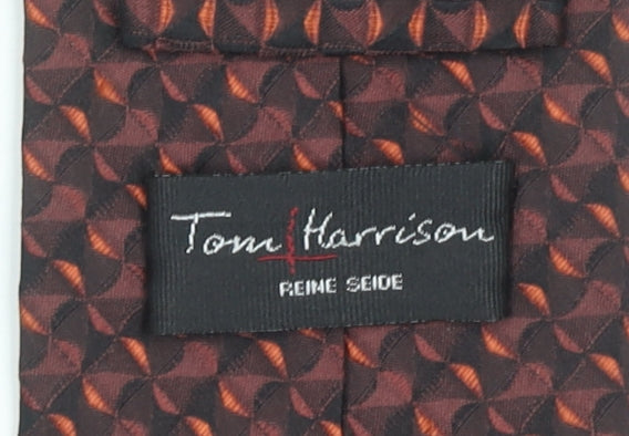 Tom Harrison Men's Brown Geometric 100% Silk Handmade Designer Tie