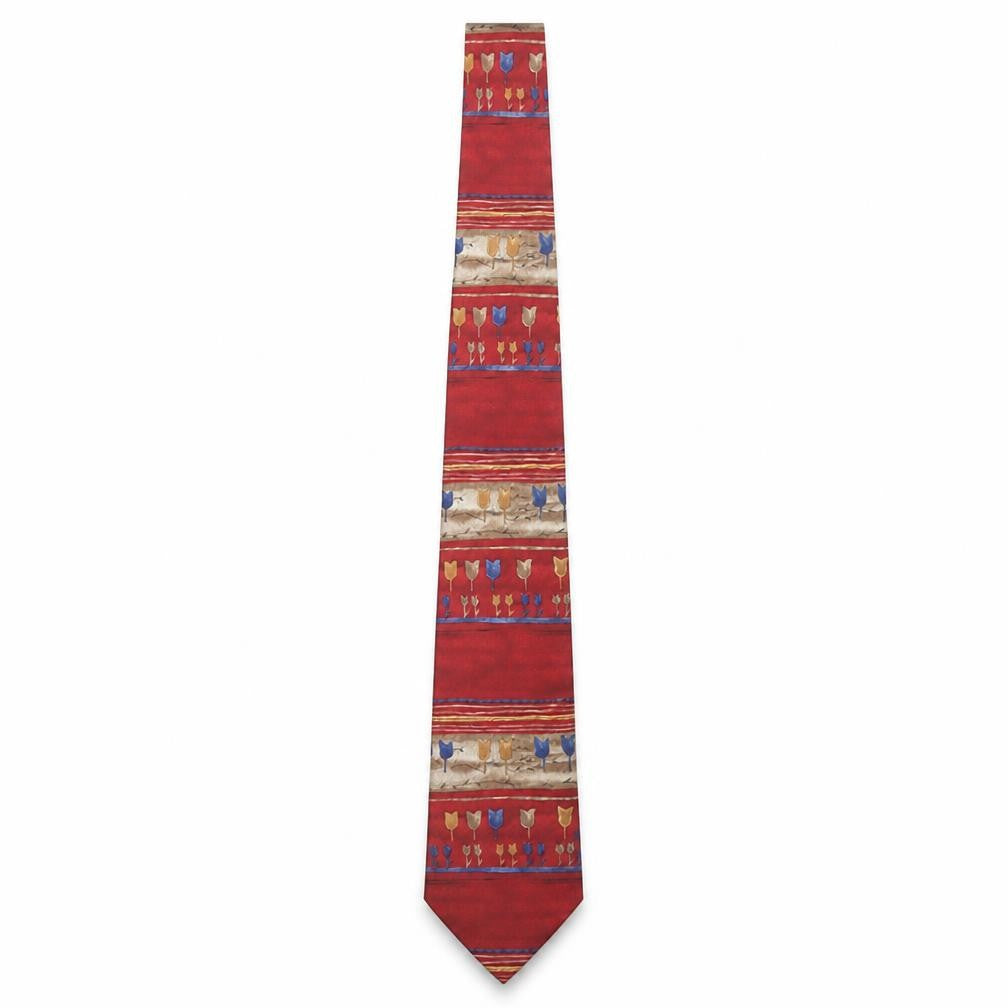 Marks and Spencer Men’s Red Silk Floral Patterned Tie Vintage