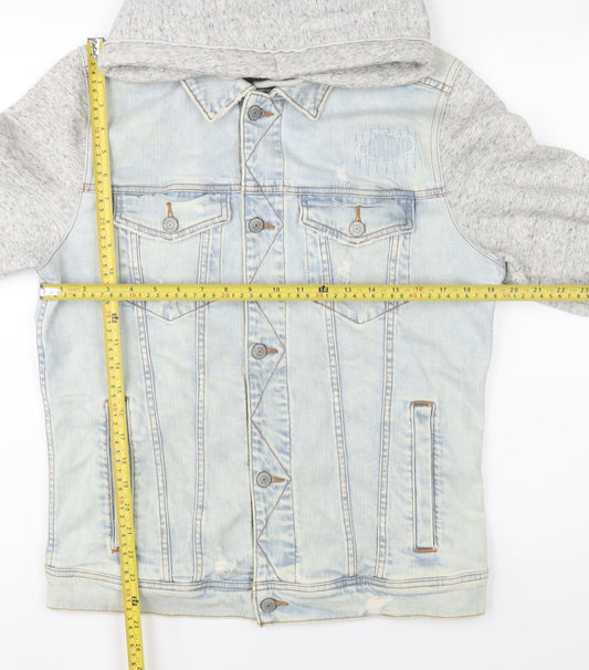 Hollister Men Blue Denim Hooded Jacket Size M Cotton Blend Casual