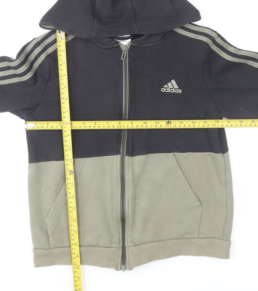 Adidas Boys Black & Green 11-12 Years Hooded Track Jacket Full Zip Colourblock