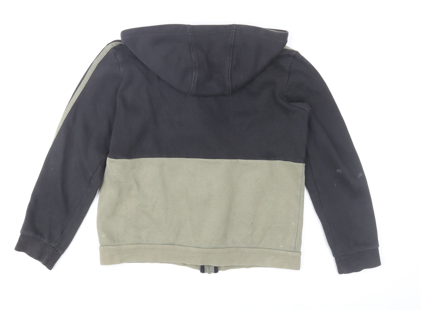 Adidas Boys Black & Green 11-12 Years Hooded Track Jacket Full Zip Colourblock