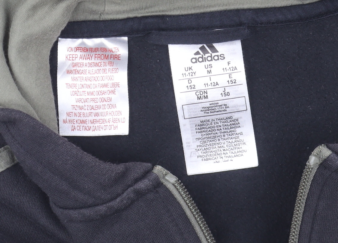 Adidas Boys Black & Green 11-12 Years Hooded Track Jacket Full Zip Colourblock