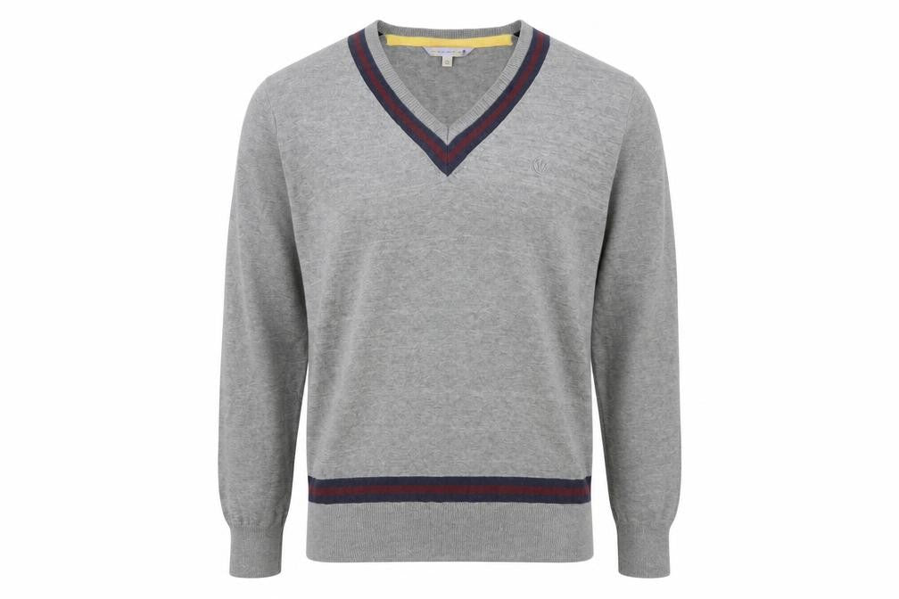 Rule The Way Grey Cotton V-Neck Jumper Men M Classic Knitwear