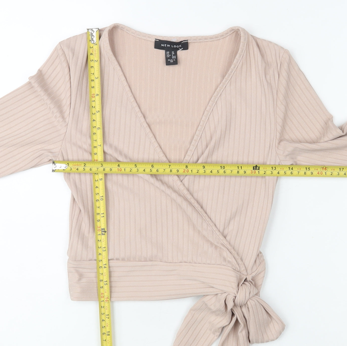 New Look Women’s Beige Wrap Tie Flared Sleeve Blouse Size 10