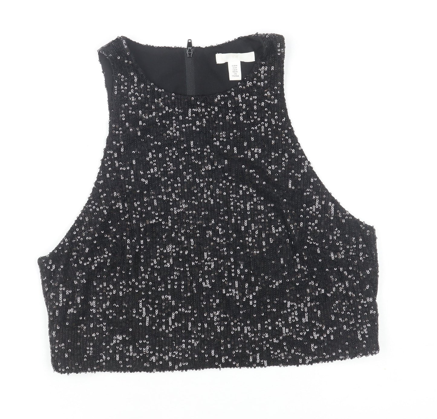 H&M Women Black Sequin Cropped Tank Top Size 12 Partywear