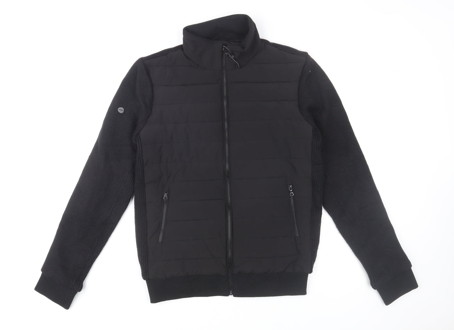 Superdry Men's Black Bomber Jacket Size S Full Zip Knit Panel