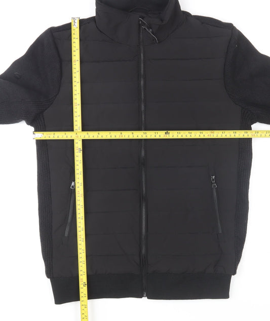 Superdry Men's Black Bomber Jacket Size S Full Zip Knit Panel